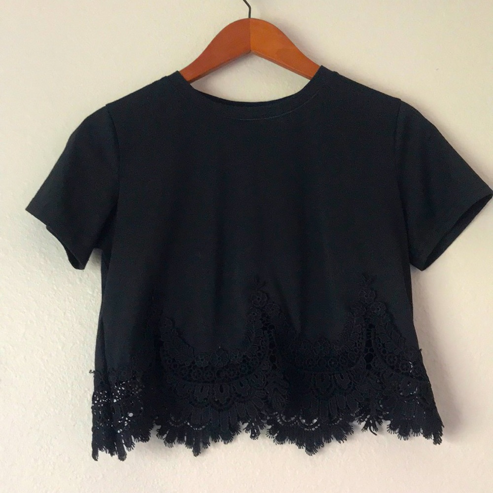 Black Short Sleeved Crop Top with Beautiful Detail